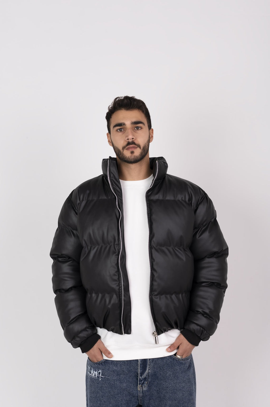 Men’s Leather Puffer Jacket