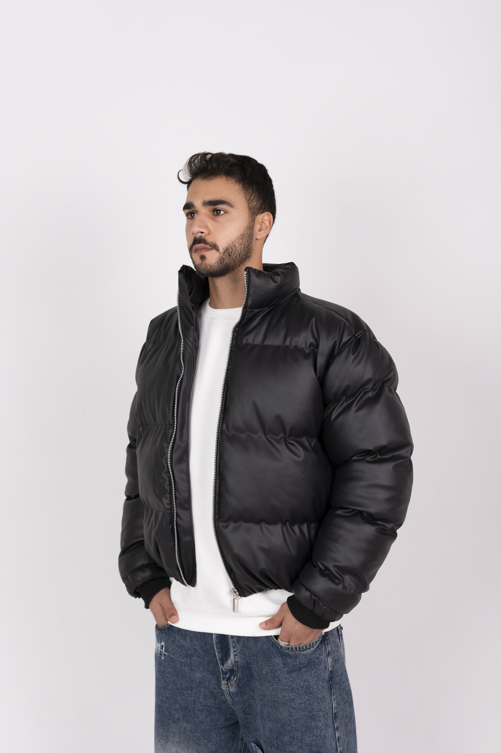 Men’s Leather Puffer Jacket